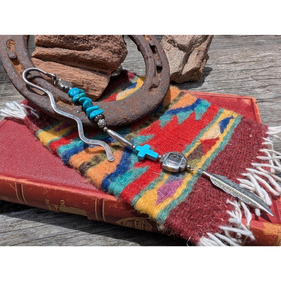 Vintage Southwestern Turquoise Blue Bookmark, Book Lover Gift - Picture 4 of 10